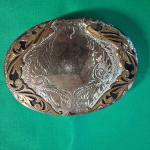 Vintage Comstock Silver Oval COWBOY RODEO Belt Buckle
